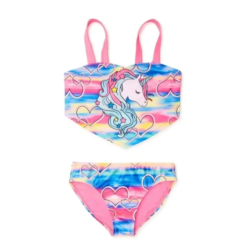 Girls Tie Dye Printed & Unicorn Bikini Swimsuit Bathing Suit 2-Pack Size L 10/12